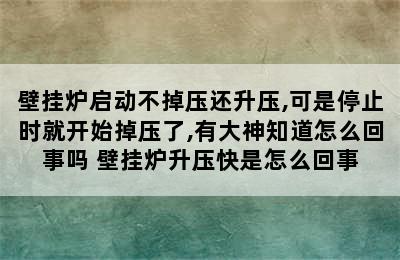 壁挂炉启动不掉压还升压,可是停止时就开始掉压了,有大神知道怎么回事吗 壁挂炉升压快是怎么回事